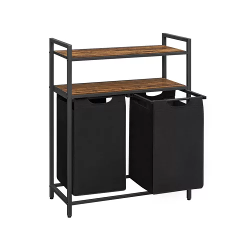 VASAGLE Ipari Szennyestartó Szekrény Kihúzható Tárolókkal Rusztikus Barna-Fekete