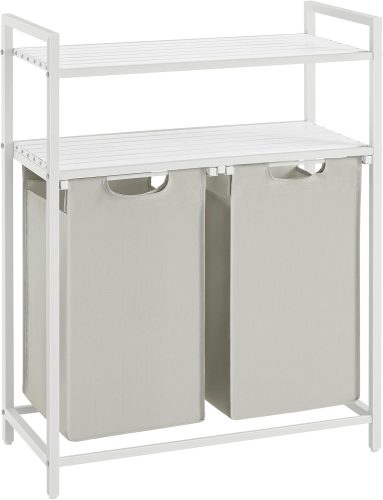 VASAGLE Dupla Szennyestartó Állvány Tárolópolcokkal Fehér