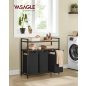   VASAGLE 3 Rekeszes Szennyeskosár MDF és Acél Vázzal Rusztikus Barna és Fekete