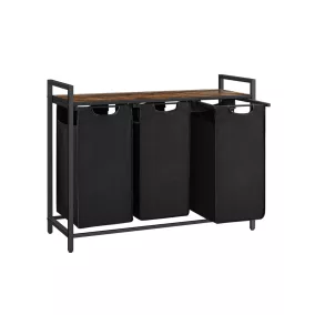   VASAGLE Ipari Szennyestartó Szekrény 3 Kivehető Zsákkal és Tárolópolccal Rusztikus Barna-Fekete
