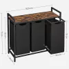 VASAGLE Ipari Szennyestartó Szekrény 3 Kivehető Zsákkal és Tárolópolccal Rusztikus Barna-Fekete