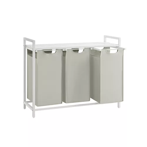 VASAGLE 3 Rekeszes Szennyestartó Kosár Polccal Fehér