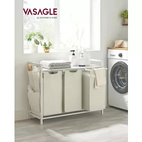   VASAGLE BRENTA Szennyestartó Polccal 3 Kihúzható Zsákkal Fehér