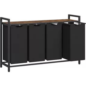   VASAGLE 4-Rekeszes Szennyestartó Szekrény Polccal Rusztikus Barna-Fekete
