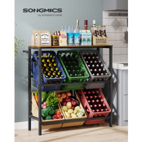   SONGMICS 2 szintes italrekesz tároló állvány acél vintage barna-fekete 150 kg teherbírás