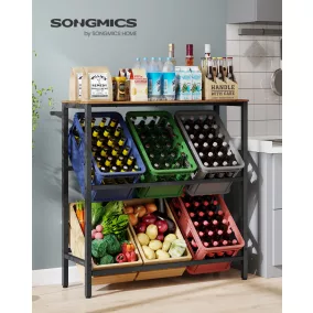   SONGMICS 2 szintes italrekesz tároló állvány acél vintage barna-fekete 150 kg teherbírás