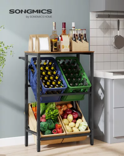SONGMICS 2 szintes italrekesz tároló állvány acél vintage barna-fekete