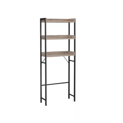 VASAGLE WC Feletti Polc 3 Szintes Tárolóval Ipari Stílus Greige-Fekete