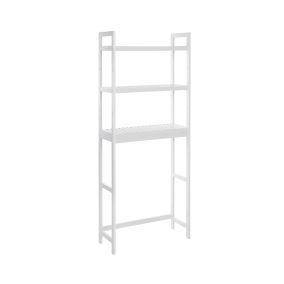   SONGMICS Bambusz WC Tároló Állvány Fehér 3-Szintes Állítható Polcokkal