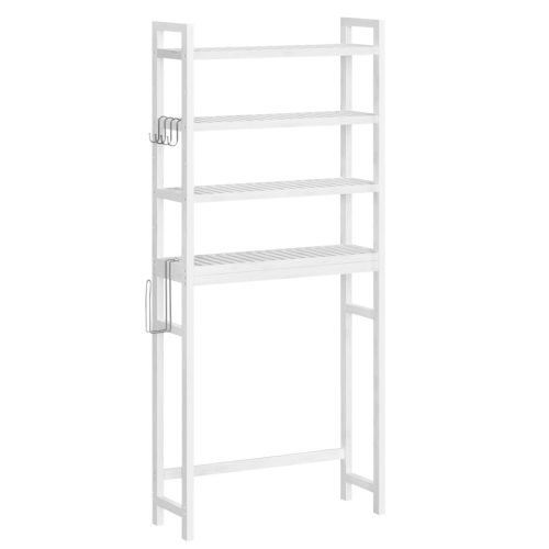 SONGMICS Bambusz WC Fölötti Állvány 4-Szintes Fehér Fürdőszobai Tároló