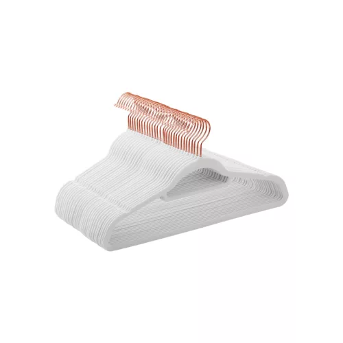 SONGMICS Prémium Bársony Vállfa Szett Rózsaarany Akasztóval Fehér 30 db