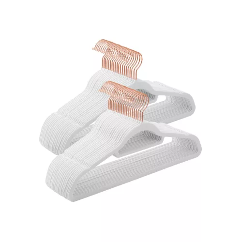 SONGMICS Prémium Bársony Vállfa Szett Rózsaarany Akasztóval Fehér