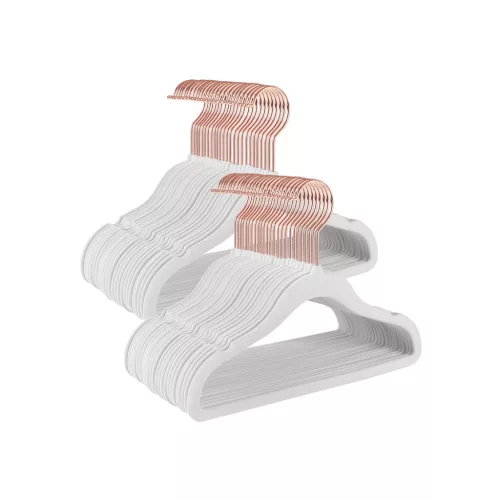 SONGMICS Gyermek Bársony Vállfa Szett Rózsaarany Akasztóval Fehér 50 db