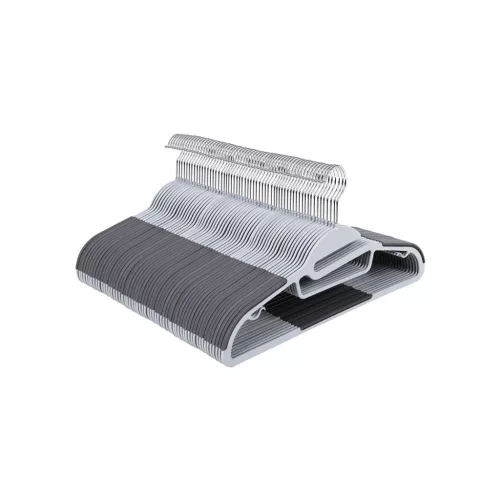 SONGMICS U-Nyílású Műanyag Vállfa Szett Csúszásgátló Bevonattal 50 db Világos- és Sötétszürke