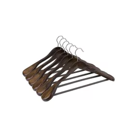   SONGMICS Premium Tömörfa Vállfakészlet Széles Végekkel Sötét Dió 6 db