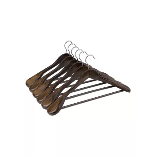 SONGMICS Premium Tömörfa Vállfakészlet Széles Végekkel Sötét Dió 6 db