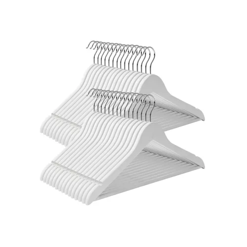 SONGMICS Prémium Juharfa Vállkiképzéses Ruhaakasztó Szett Fehér 30 db