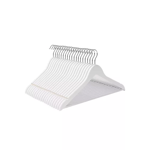 SONGMICS Prémium Juharfa Vállfa Szett 50 db Fehér Csúszásgátló Nadrártartóval