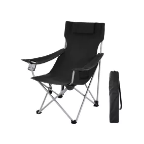   SONGMICS Összecsukható Kemping Szék Fejtámlával és Pohártartóval Fekete