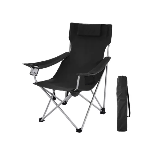 SONGMICS Összecsukható Kemping Szék Fejtámlával és Pohártartóval Fekete