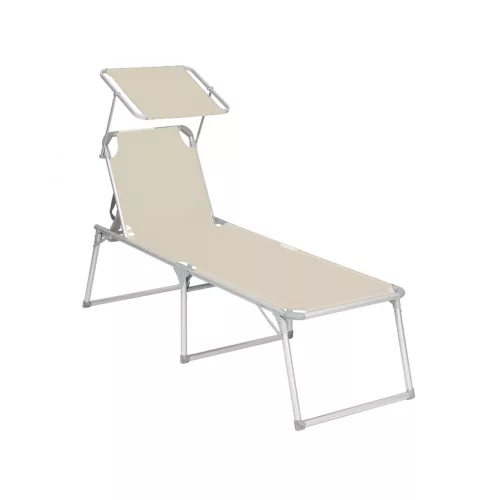 SONGMICS Premium Napozóágy Árnyékolóval Bézs Alumínium Kerti Nyugágy