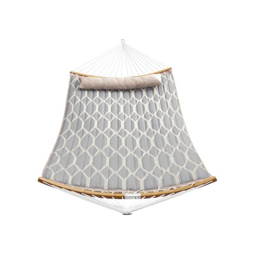 SONGMICS Luxus Bambusz Függőágy Levehető Párnával Rombusz Mintás Szürke-Bézs