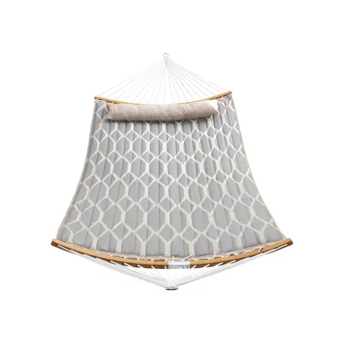 SONGMICS Luxus Bambusz Függőágy Levehető Párnával Rombusz Mintás Szürke-Bézs