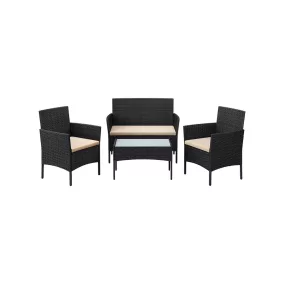 SONGMICS Modern Polyrattan Kerti Bútor Szett Fekete-Bézs