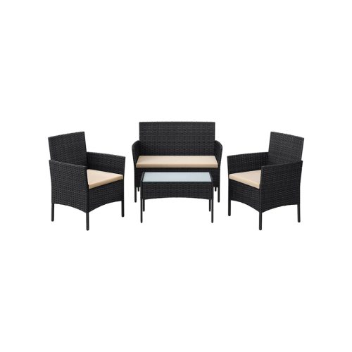 SONGMICS Modern Polyrattan Kerti Bútor Szett Fekete-Bézs