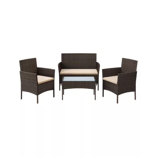 SONGMICS GGF004K05 Kerti Bútor Szett PE Polyrattan Barna-Taupe