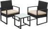 SONGMICS GGF010M05 Balkon Kerti Bútor Szett PE Polyrattan Ülőgarnitúra Asztallal és 2 Székkel Fekete/Bézs