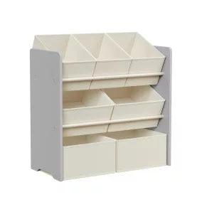   SONGMICS Gyerek Játéktároló Polc MDF 7 Nemszőtt Tárolódobozzal Galambszürke