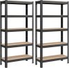 SONGMICS 2 db 5 Szintes Acél Tárolóállvány Csavarmentes Szerelés 650kg Teherbírás 30x75x150cm Fekete
