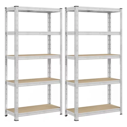 SONGMICS nehéz teherbírású tároló polcrendszer 2 db-os készlet acél MDF ezüst állítható