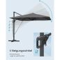   SONGMICS Prémium Oldalkaros Napernyő 3x3m Szürke UPF50+ Védelem