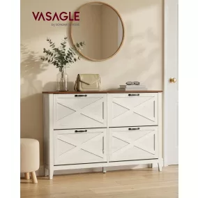   VASAGLE LIRY cipőszekrény 4 lehajtható ajtóval vintage fehér 127 cm