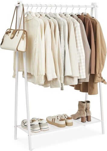 SONGMICS Acél Ruhaállvány Cipőtartó Polccal Fehér