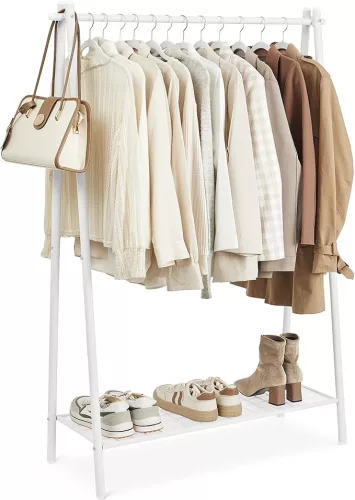 SONGMICS Acél Ruhaállvány Cipőtartó Polccal Fehér
