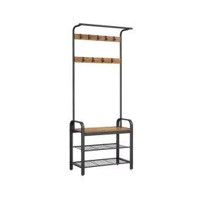   VASAGLE Industrial Előszobai Állófogas Cipőtárolóval Rusztikus Dió-Fekete