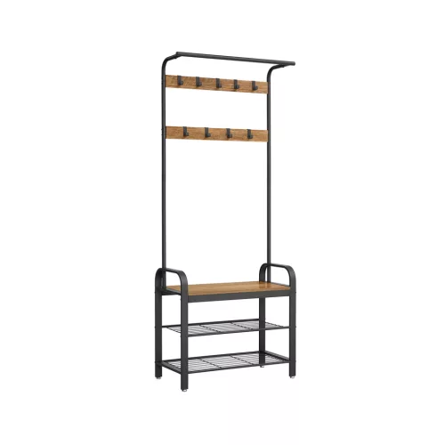 VASAGLE Industrial Előszobai Állófogas Cipőtárolóval Rusztikus Dió-Fekete