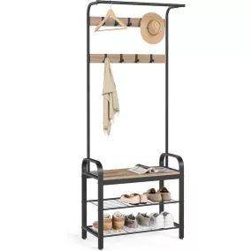   VASAGLE Industrial 4-az-1-ben Előszobai Állvány Cipőspolccal Tevebarna-Fekete