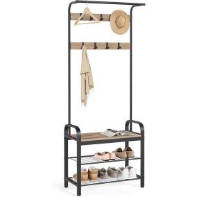   VASAGLE HSR040K02 4 az 1-ben Előszobafal Cipőtároló Paddal Ipari Stílus Karamell Barna és Tintafekete