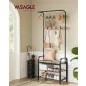   VASAGLE HSR040K02 4 az 1-ben Előszobafal Cipőtároló Paddal Ipari Stílus Karamell Barna és Tintafekete