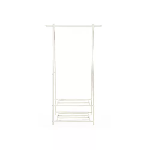 SONGMICS Modern Ruhatartó Állvány Kétszintes Tárolópolccal Fehér Fém