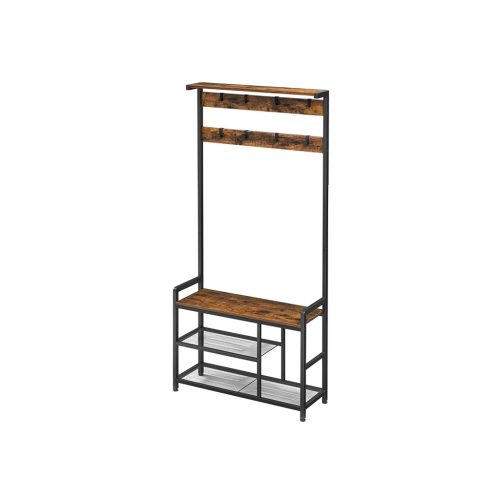 VASAGLE Ipari Stílusú Előszobafal Cipőspaddal Rusztikus Barna-Fekete