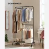 SONGMICS Kétszintes Acél Ruhaállvány Fekete