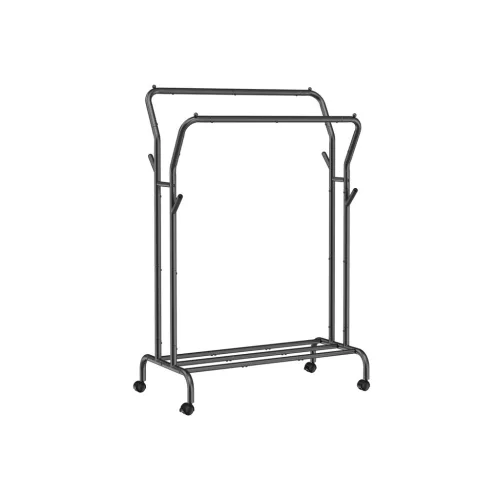 SONGMICS HSR107B01 dupla ruhásállvány fém kerekekkel és polccal fekete