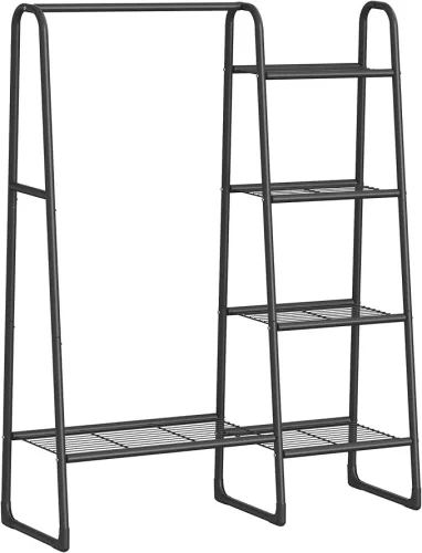 SONGMICS Multifunkciós Ruhaállvány Acél Vázzal Matt Fekete