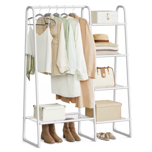 SONGMICS szabadon álló ruhaállvány 5 tárolópolccal acél fehér