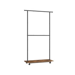   SONGMICS Vintage Ruhaállvány Dupla Rúddal és Polccal Acél Váz Vintage Barna/Fekete